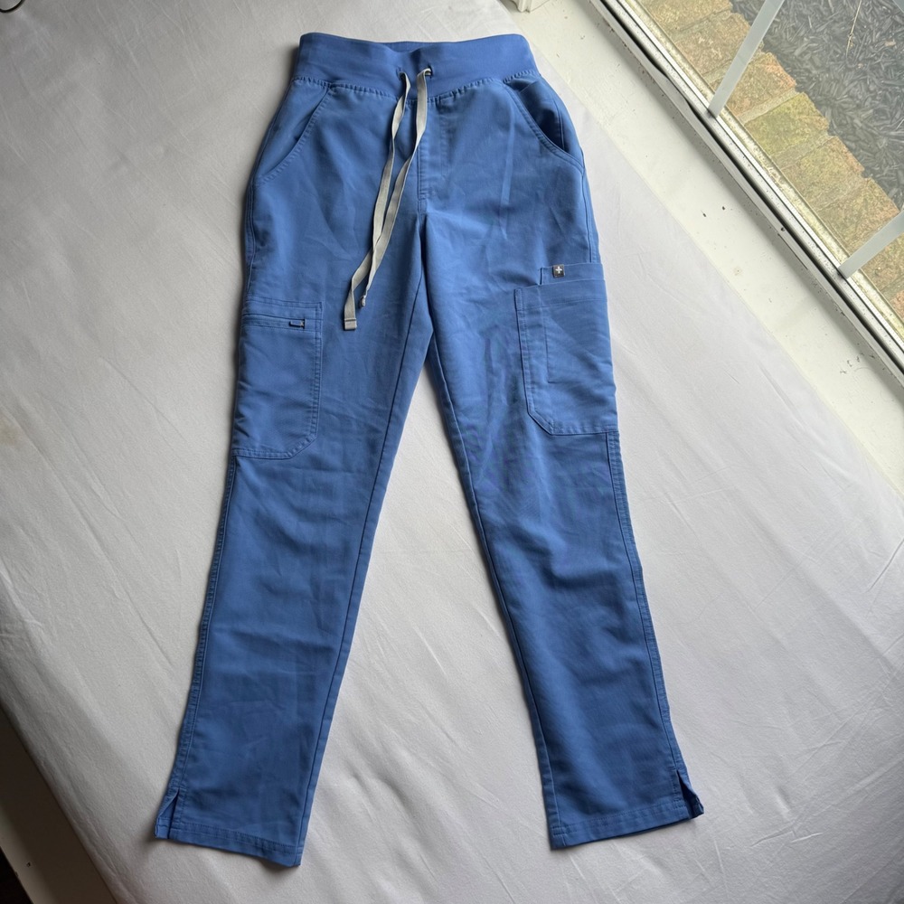 FIGS HW Yola High Waisted Cargo Scrub Pants Blue XXS Petite W22SW2013P Nurse